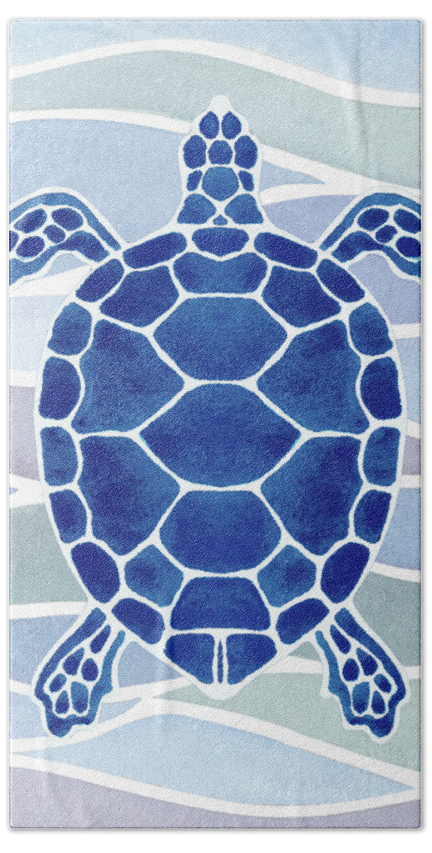 Giant Bath Towel featuring the painting Ultramarine Blue Giant Turtle In Waves Watercolor by Irina Sztukowski
