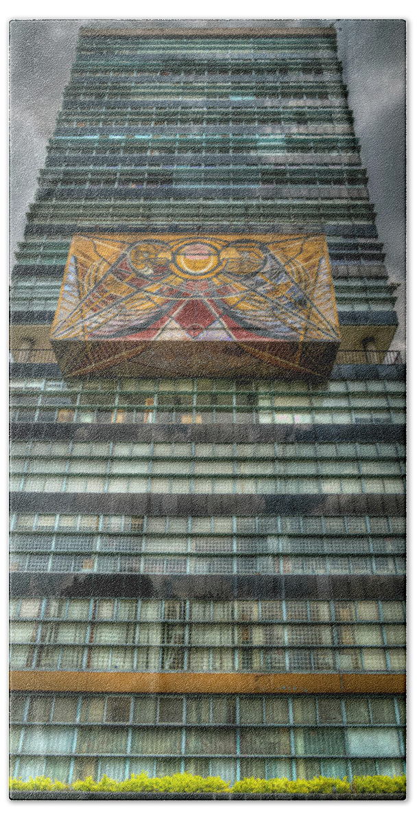 Mural Hand Towel featuring the digital art UNAM University in Mexico City Modern Building with Mural by Matthew Bamberg