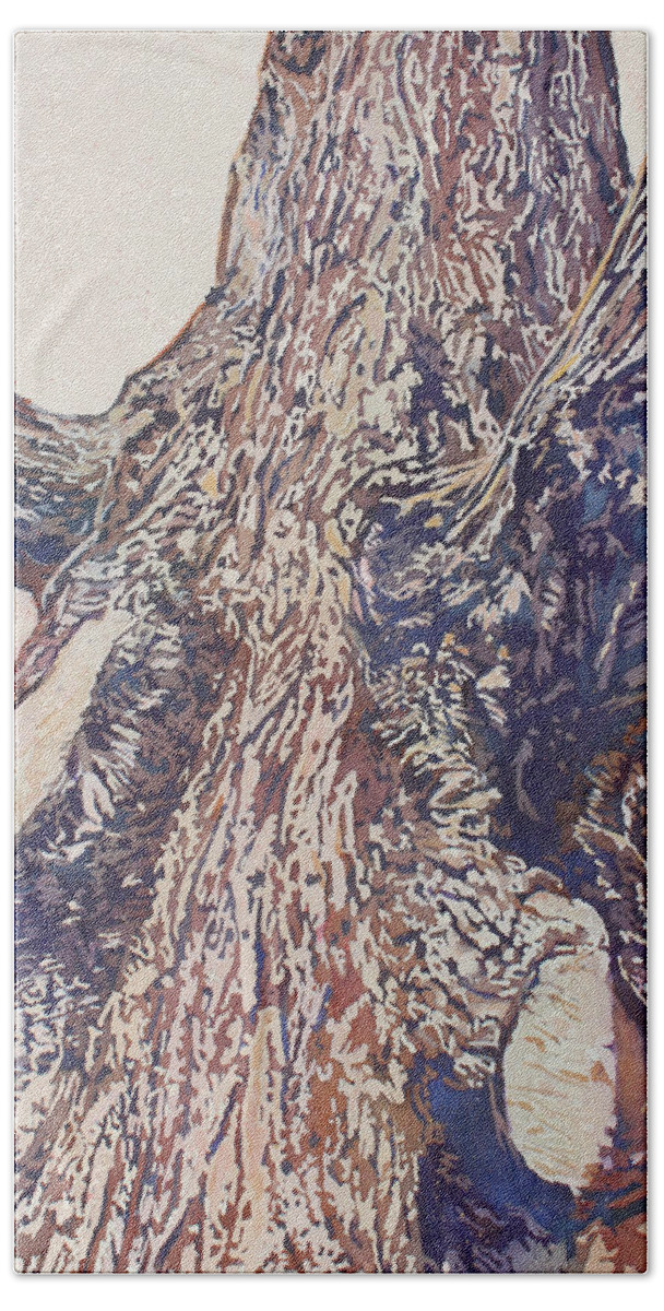 Tree Bath Towel featuring the painting Undaunted Portrait of a Tree by Jenny Armitage