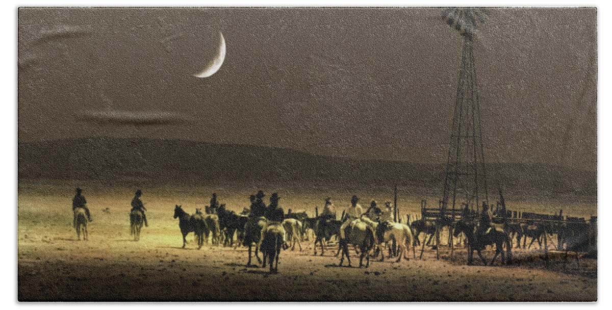 Cowboys Hand Towel featuring the photograph Under A Rustlers Moon by Don Schimmel