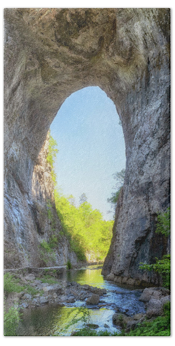 Natural Bridge Hand Towel featuring the photograph Under the Natural Bridge by Susan Rissi Tregoning