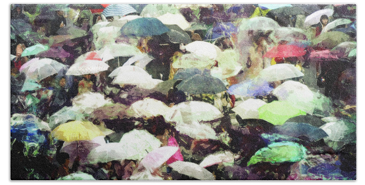 Rain Hand Towel featuring the digital art Under Umbrellas by Phil Perkins