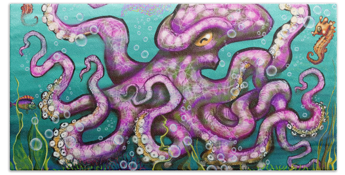 Octopus Bath Towel featuring the digital art Undersea Garden Party by Kevin Middleton