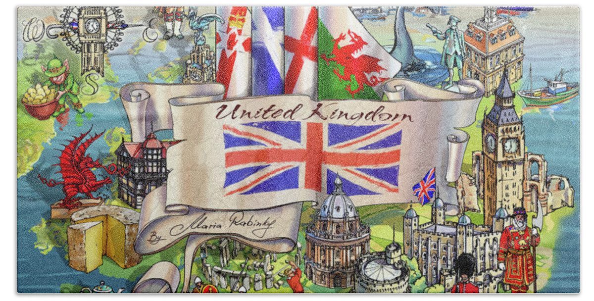 United Kingdom Bath Towel featuring the digital art United Kingdom Illustration by Maria Rabinky