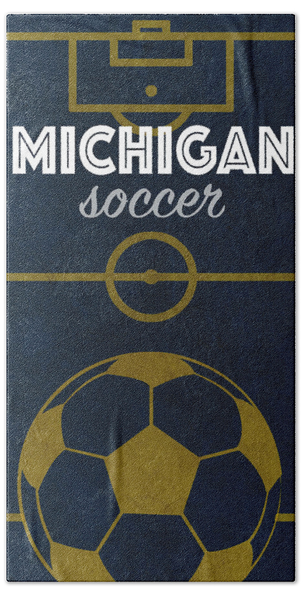University Of Michigan Hand Towel featuring the mixed media University of Michigan College Sports Vintage Poster by Design Turnpike