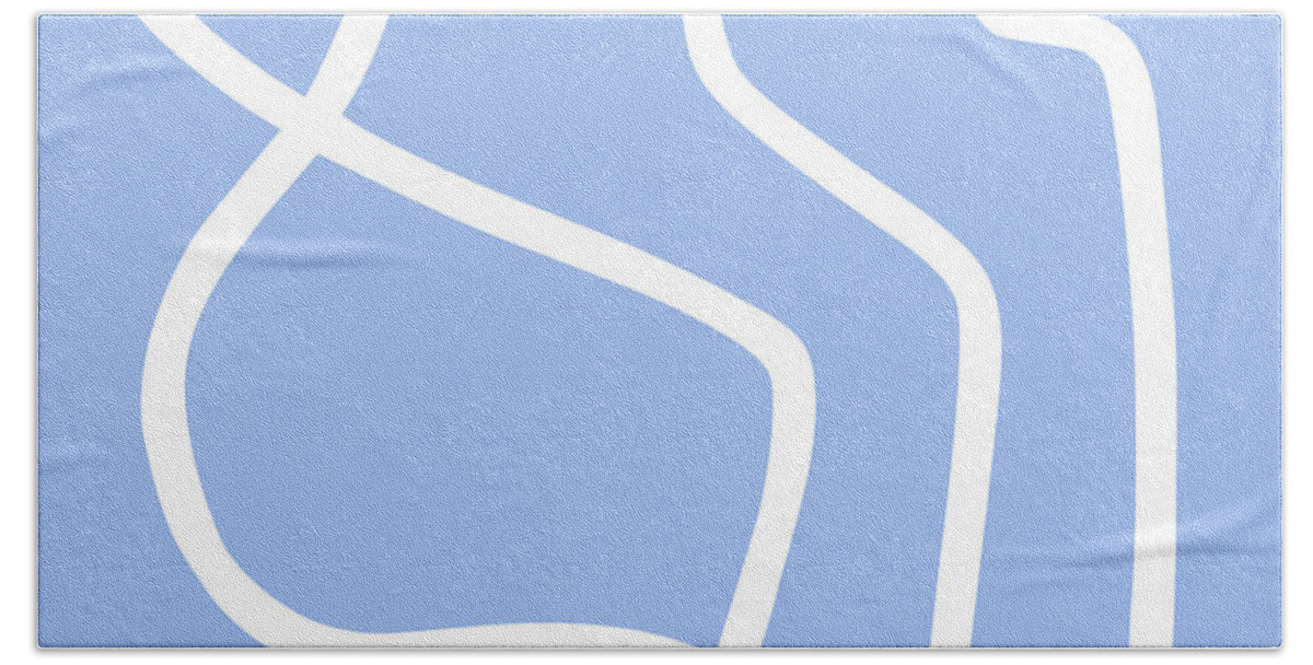 Nikita Coulombe Hand Towel featuring the painting Untitled VIII white line on periwinkle background by Nikita Coulombe