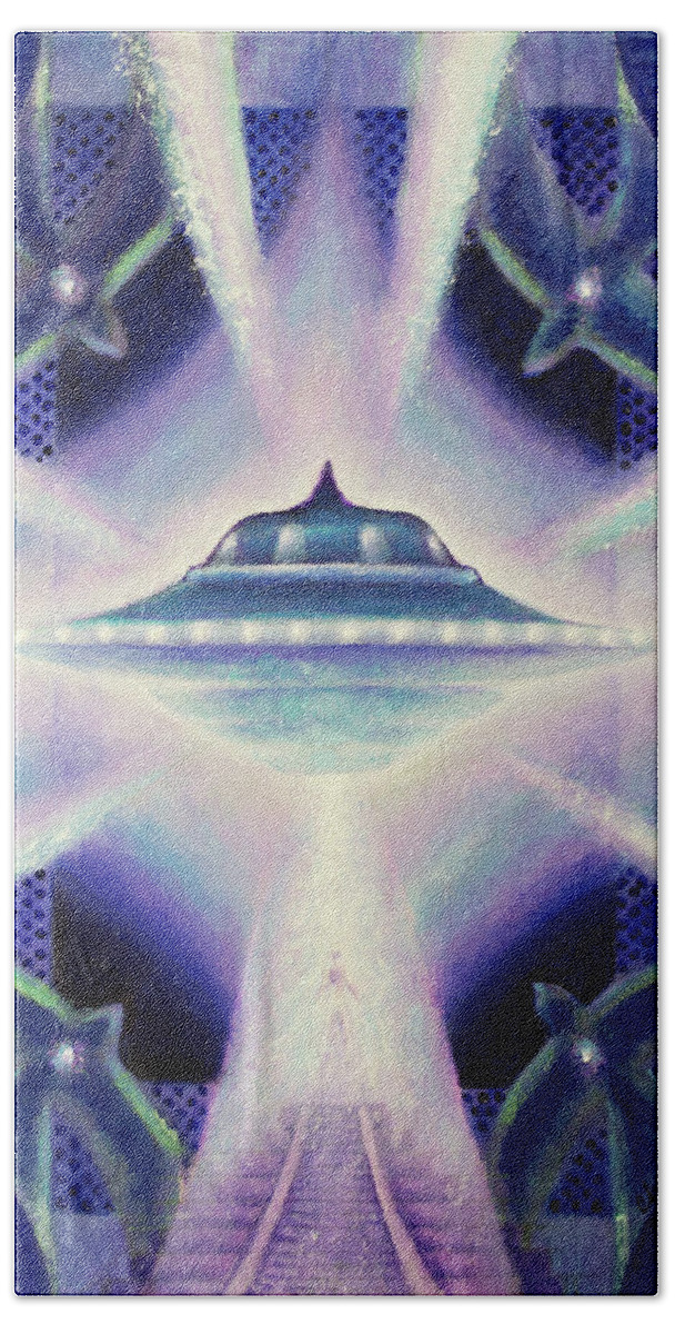 Ufo Hand Towel featuring the painting Up to the Stars by Kevin Chasing Wolf Hutchins