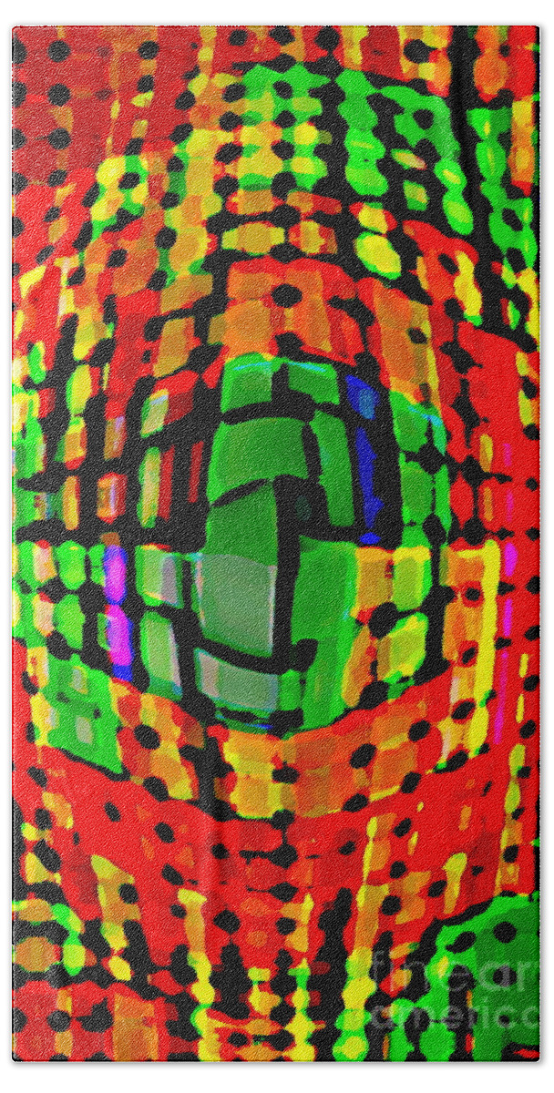 Bold And Colorful Cubistic Design Wearable Fine Art Happy Geometric Customized By C Spandau Artist Bath Towel featuring the painting Bold And Colorful Cubistic Design Wearable Fine Art Happy Geometric Customized By C Spandau Artist by Carole Spandau