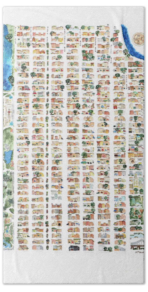 Manhattan Bath Towel featuring the painting Upper East Side Map by Afinelyne
