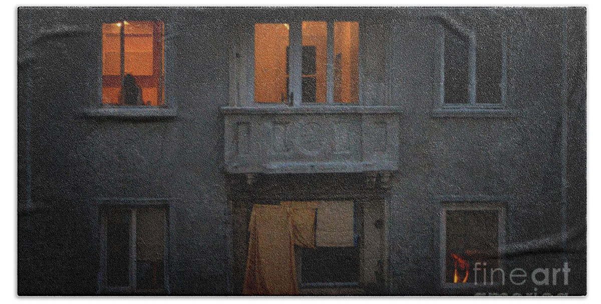 Facade Hand Towel featuring the photograph Urban Gothic at dusk by Yavor Mihaylov