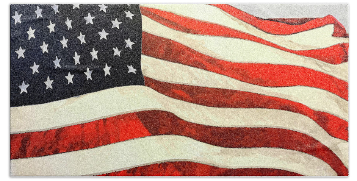 Mask Hand Towel featuring the painting US Flag by Guido Borelli