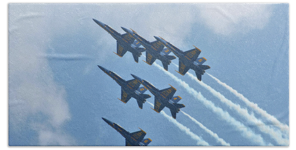 United States Bath Towel featuring the photograph US Navy Blue Angels by Robert Banach
