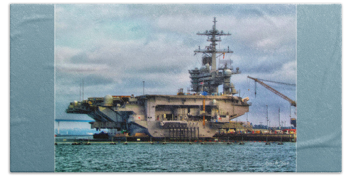 San Diego Bath Towel featuring the photograph USS Midway Aircraft Carrier by Barbara Zahno