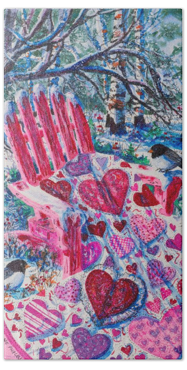 Valentine Hand Towel featuring the painting Valentine Hearts by Diane Phalen