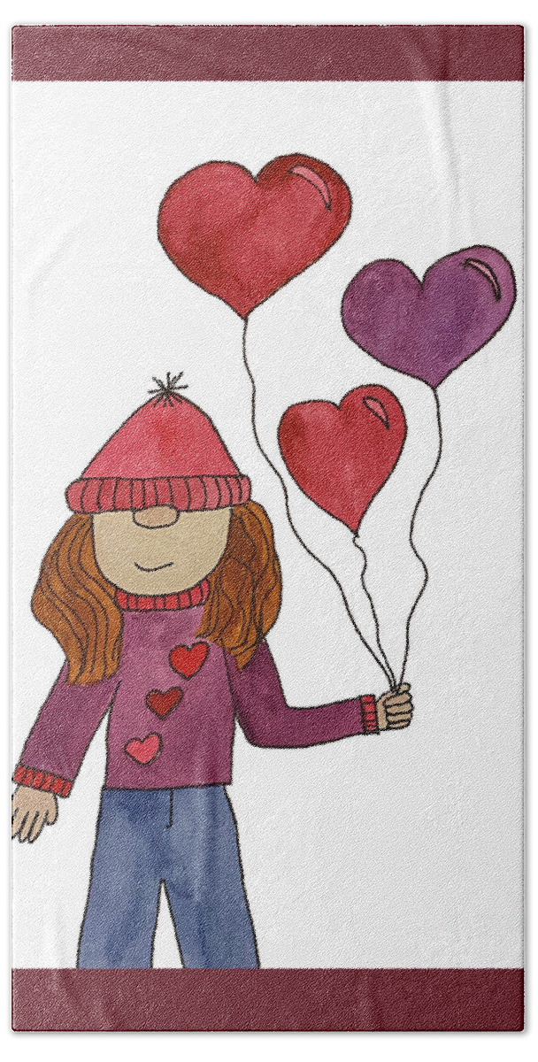 Valentine's Day Bath Towel featuring the mixed media Valentine's Day Girl Gnome by Lisa Neuman