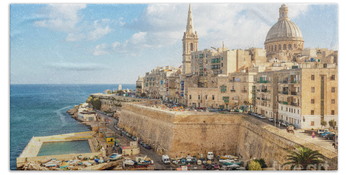 Valletta Skyline Bath Towel featuring the photograph Valletta and Marsamxett Harbour, Malta by Neale And Judith Clark