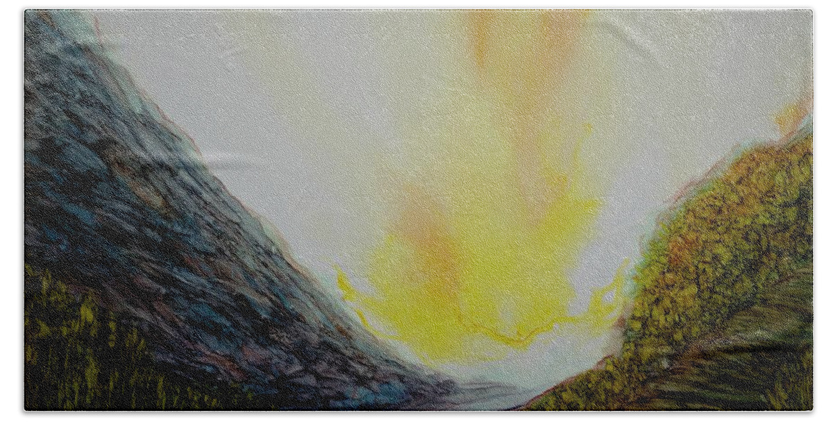 Bright Bath Towel featuring the painting Valley Commute by Angela Marinari