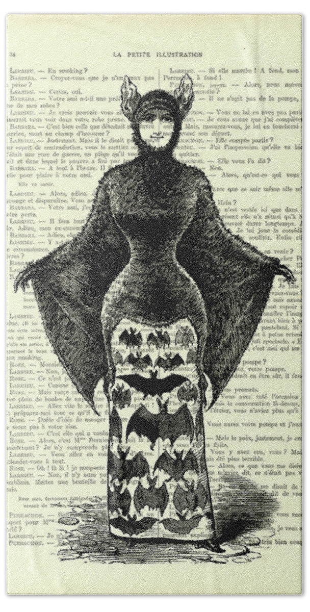 Vampire Hand Towel featuring the digital art Vampire lady in black and white by Madame Memento