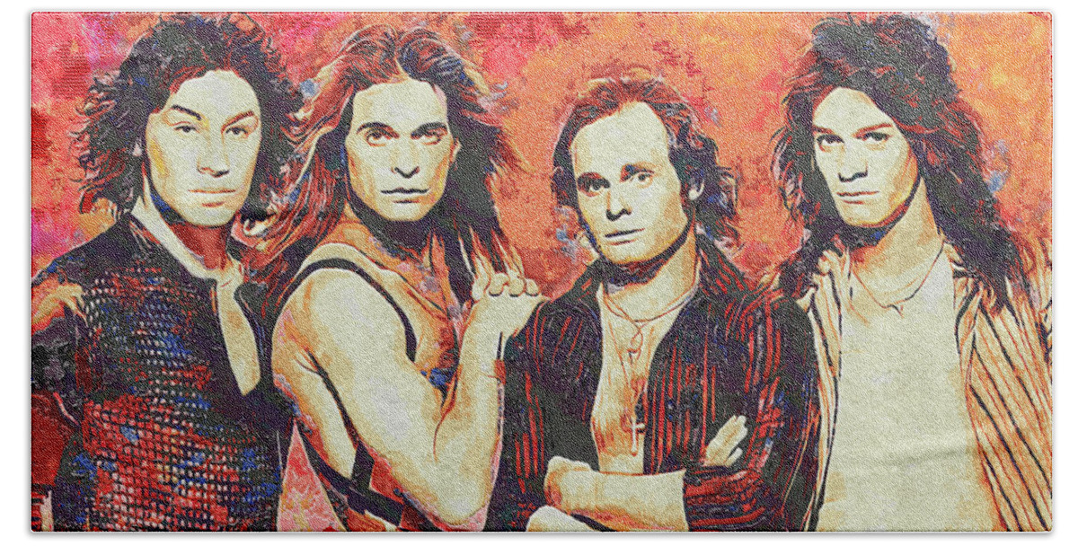 Van Halen Bath Towel featuring the mixed media Van Halen Art And The Cradle Will Rock by The Rocker Chic