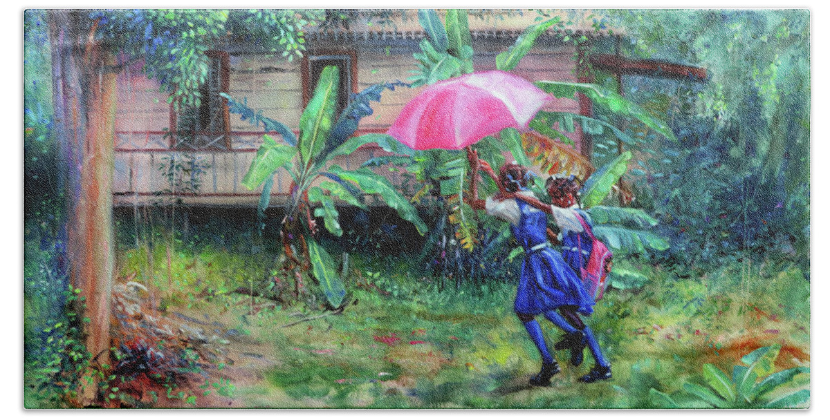 Caribbean Hand Towel featuring the painting Van Ka Vante by Jonathan Gladding
