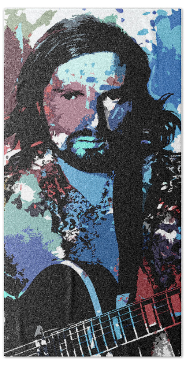 Psychedelic Hand Towel featuring the digital art Van Morrison psychedelic portrait by Movie World Posters