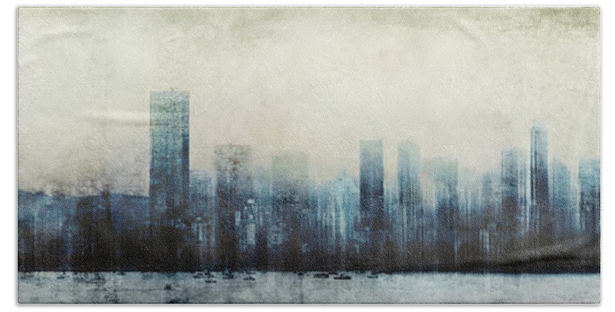 City Life Bath Towel featuring the mixed media Vancouver Skyline Abstract 1 by Peter V Quenter