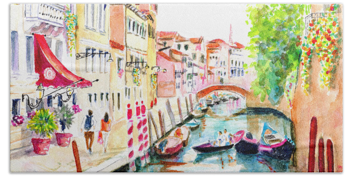 Venice Bath Towel featuring the painting Venice Canal Boscolo Venezia by Carlin Blahnik CarlinArtWatercolor