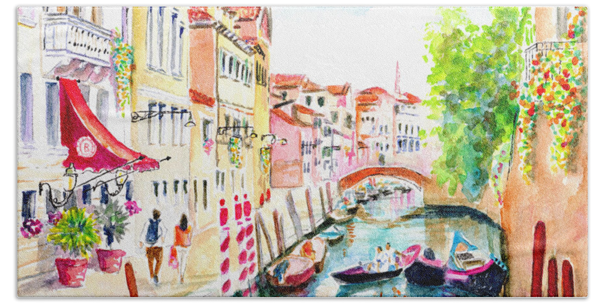 Venice Hand Towel featuring the painting Venice Canal Boscolo Venezia by Carlin Blahnik CarlinArtWatercolor