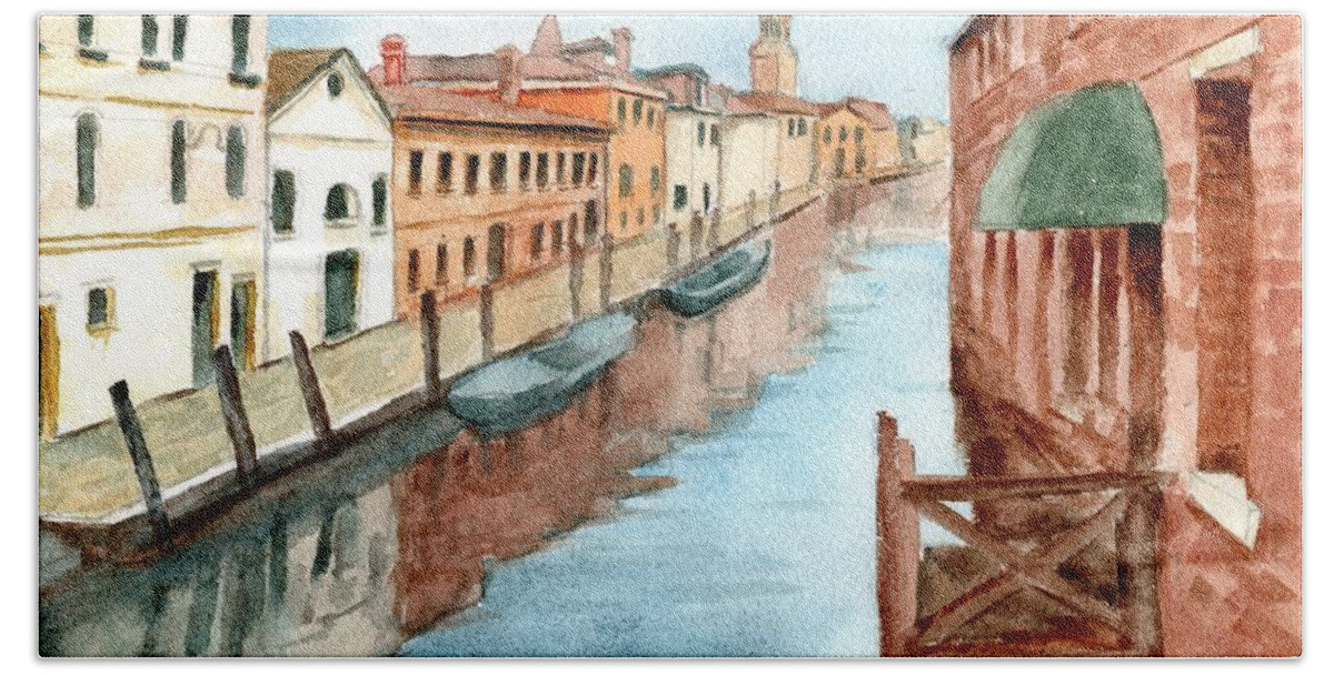 Watercolor Bath Towel featuring the painting Venice Canal by David Dorrell