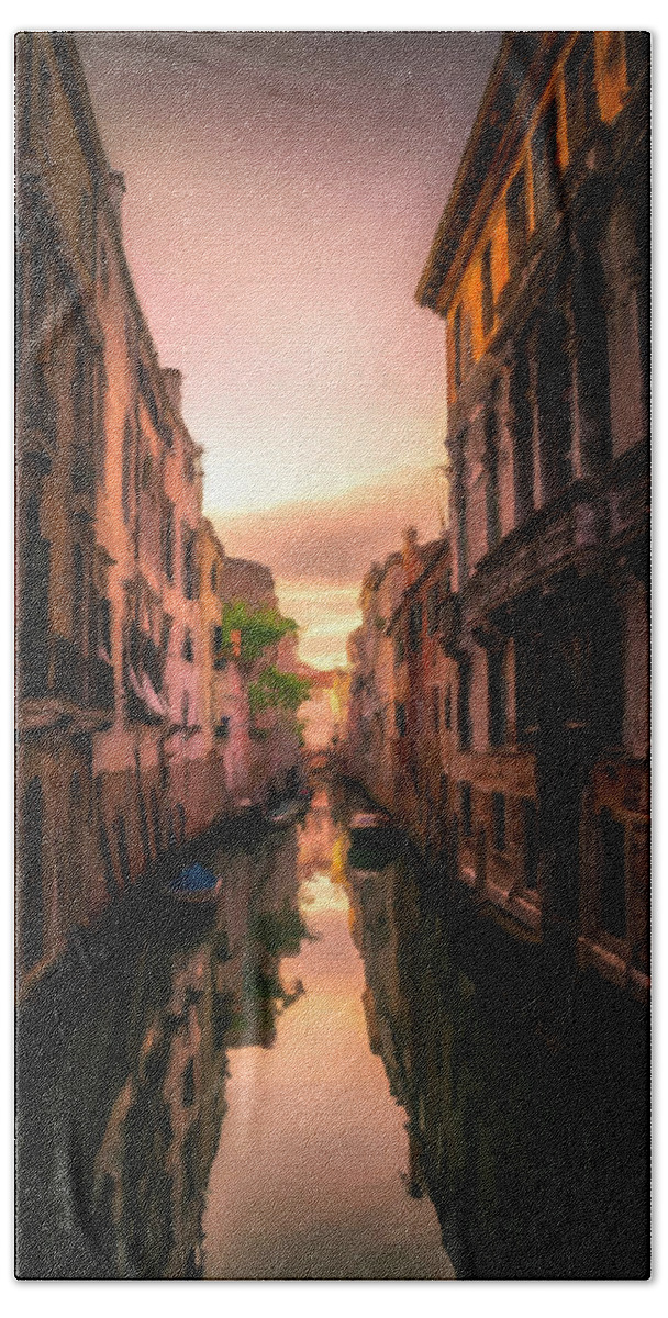 Venice Bath Towel featuring the painting Venice Canal Italy by Tony Rubino