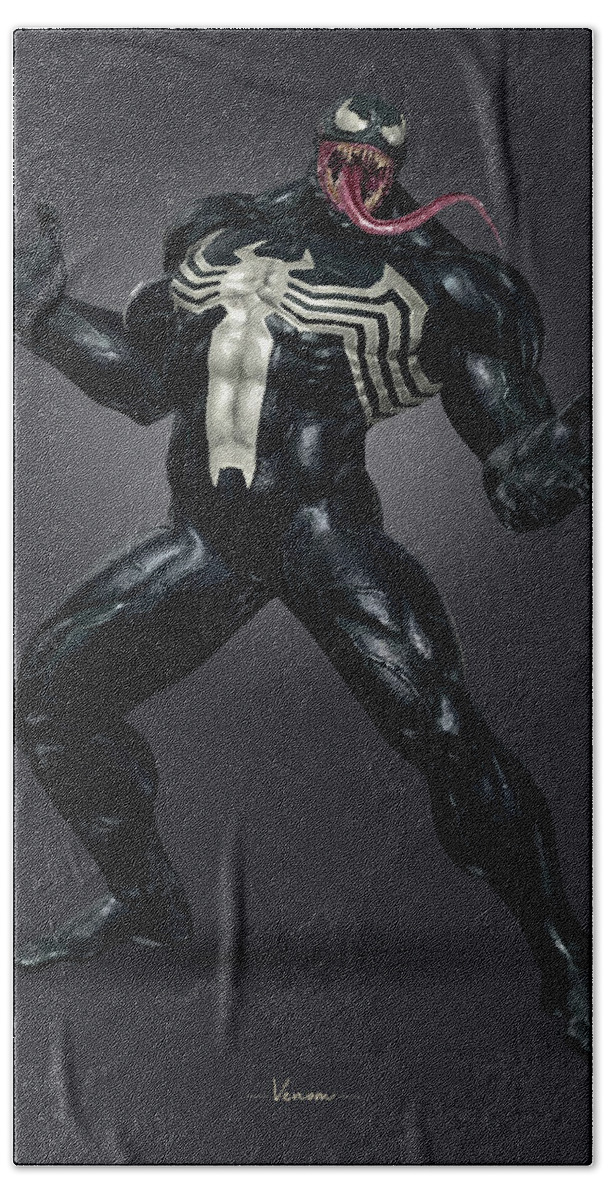Venom Hand Towel featuring the digital art Venom - Marvel by Samuel Whitton
