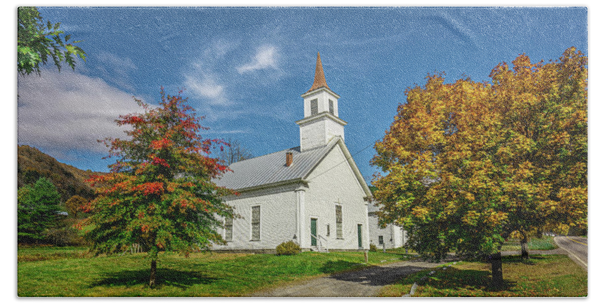 Fall Hand Towel featuring the photograph Vermont Autumn at North Tunbridge Church by Ron Long Ltd Photography