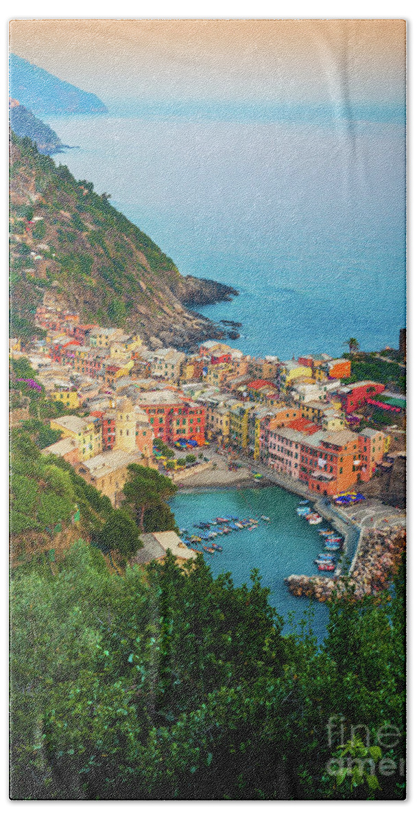 Cinque Terre Hand Towel featuring the photograph Vernazza from above by Inge Johnsson