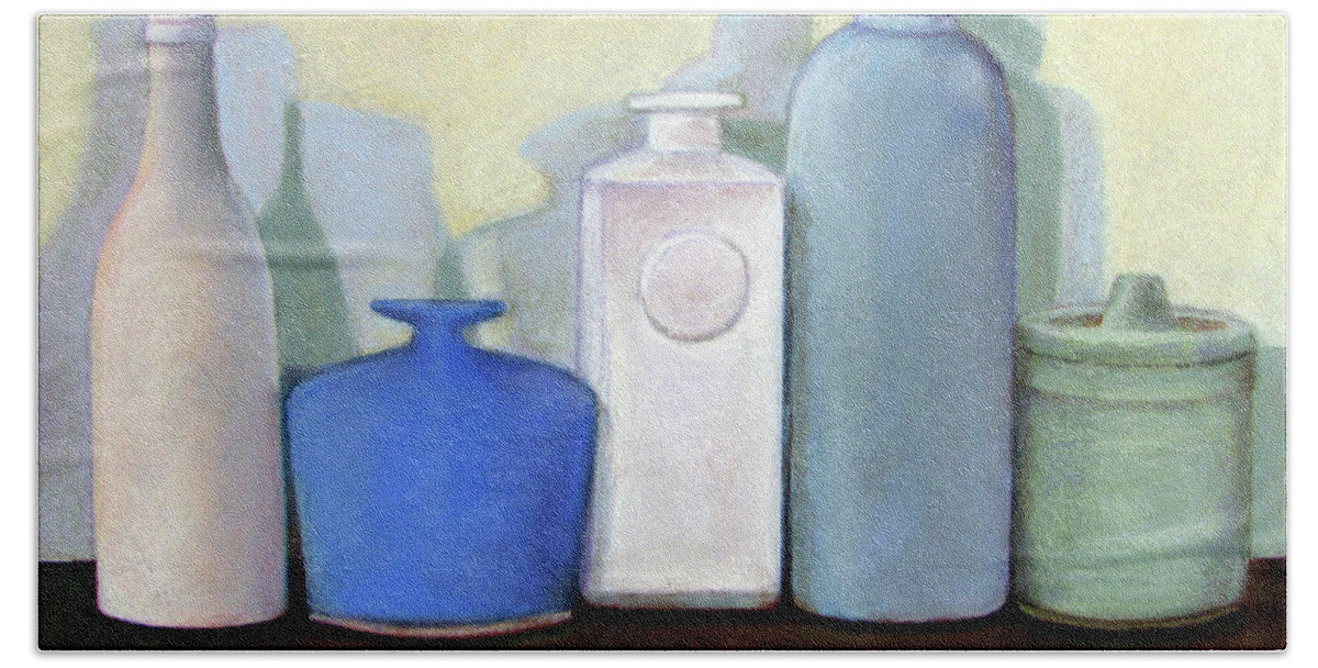 Still Life Hand Towel featuring the pastel Vessels by MaryJo Clark