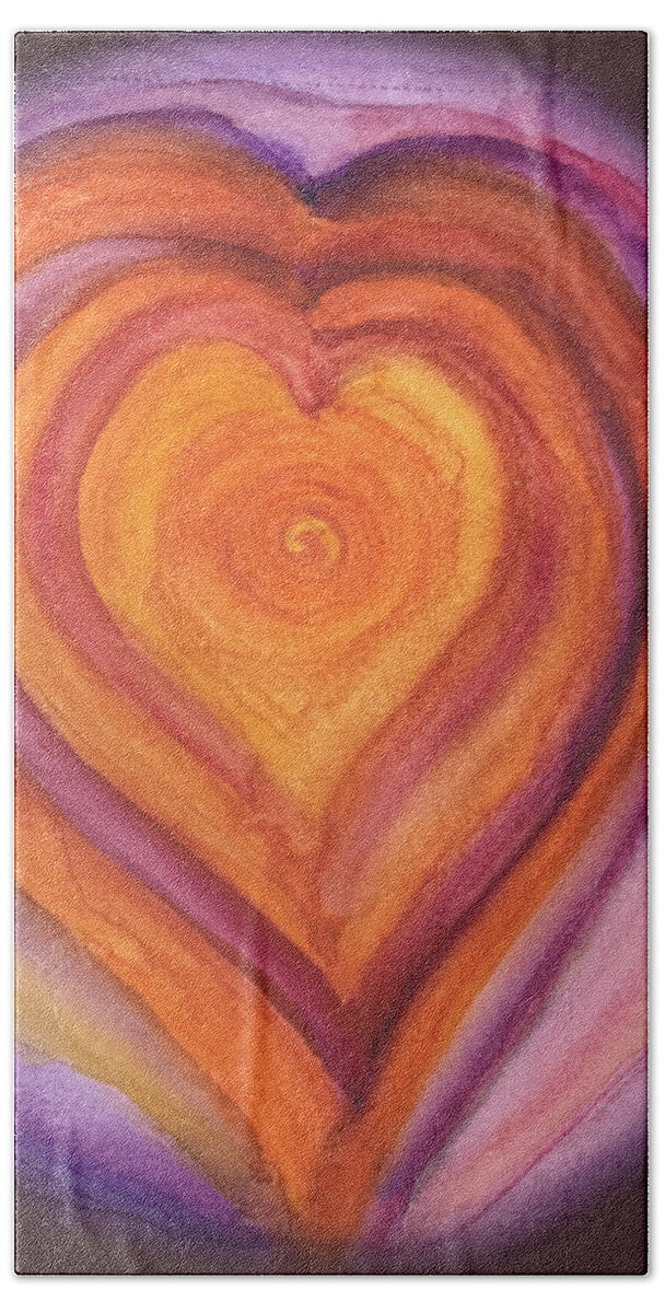 Vibrant Bath Towel featuring the painting Vibrant Hearts within Hearts  by Sandy Rakowitz