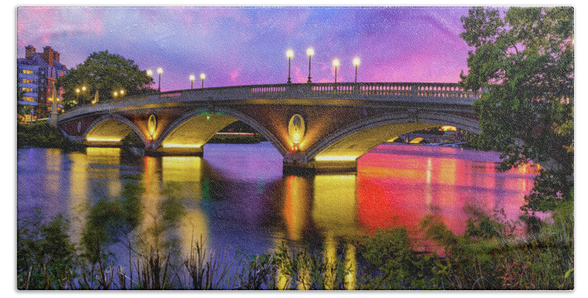 Weeks Footbridge Hand Towel featuring the photograph Vibrant Light At The Weeks Footbridge In Cambridge Massachusetts by Gregory Ballos