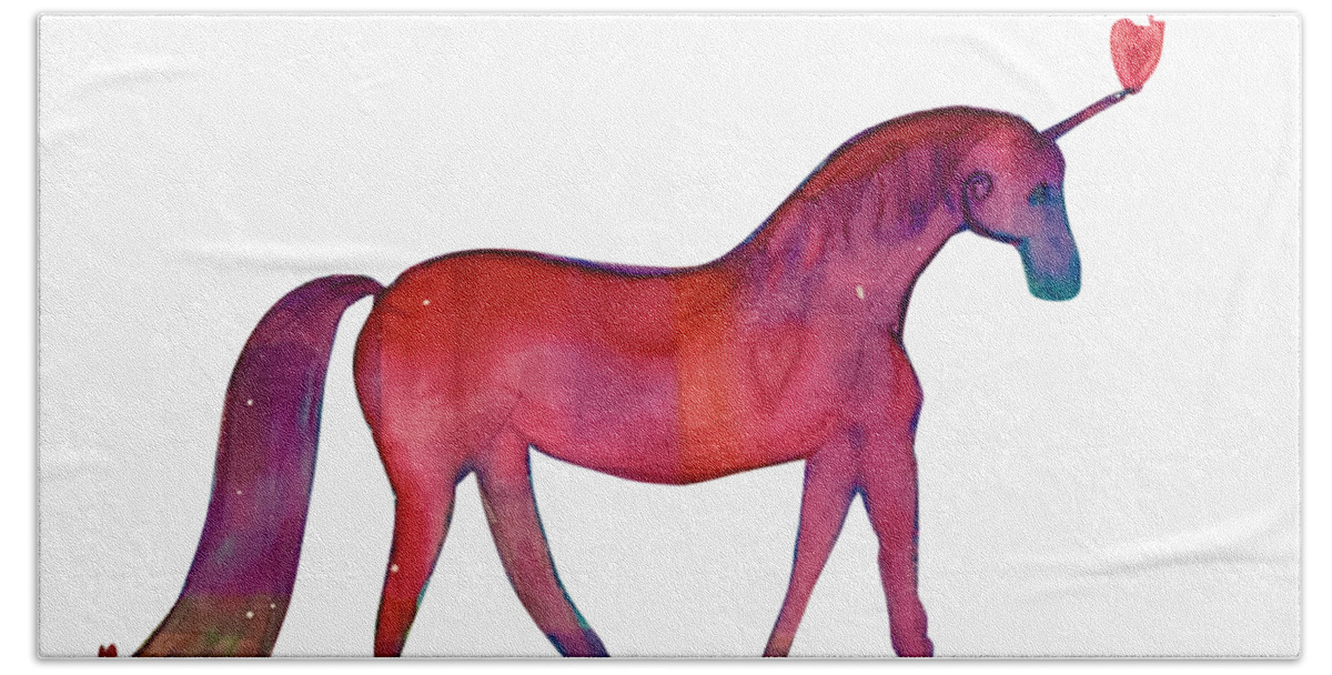 Unicorn Bath Towel featuring the painting Vibrant Unicorn Heart by Sandy Rakowitz