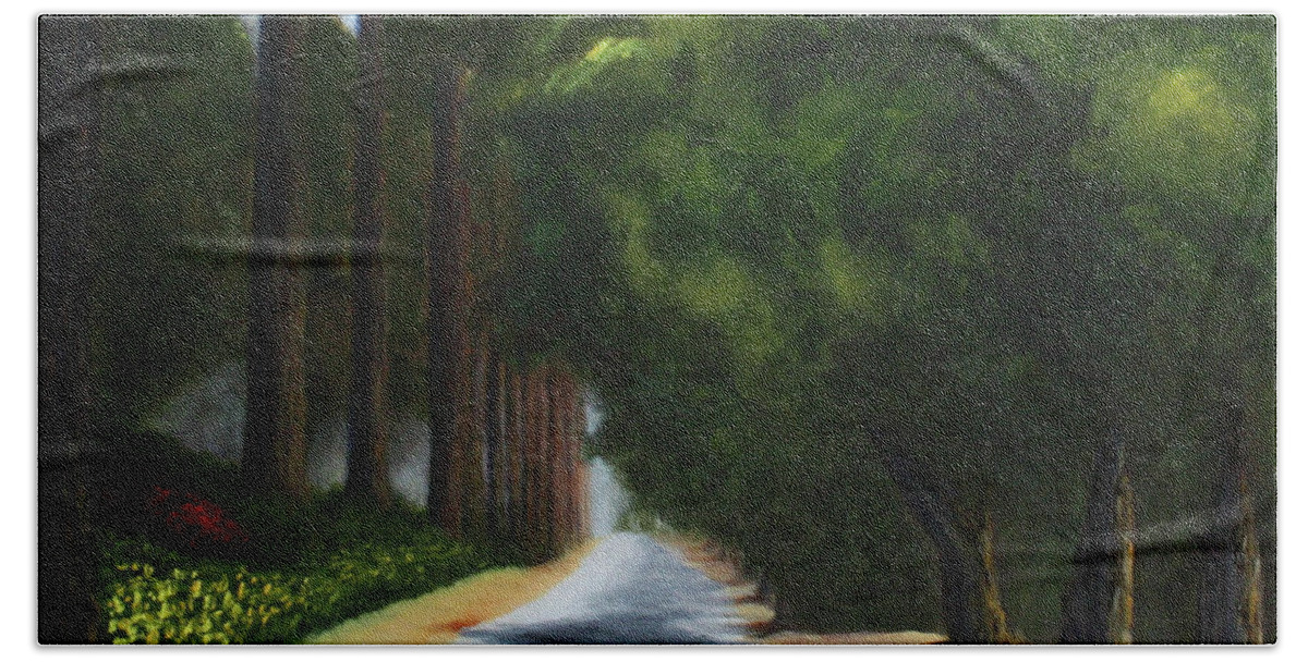 Riverside Hand Towel featuring the painting Victoria Avenue by Tracy Hutchinson