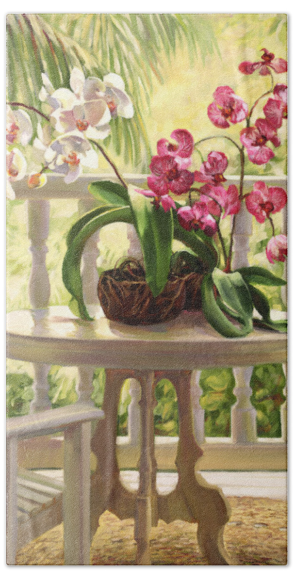 Orchid Hand Towel featuring the painting Victorian Orchids. by Laurie Snow Hein