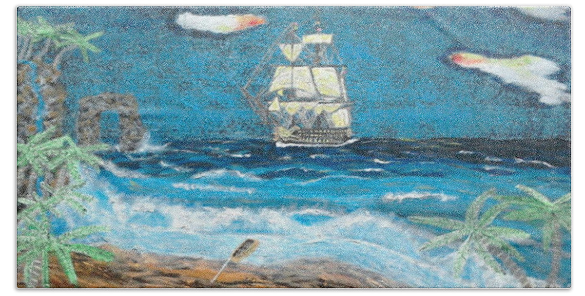 Hms Victory Hand Towel featuring the painting Victory in Paradise by David Westwood