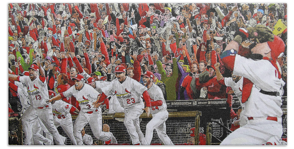 Baseball Hand Towel featuring the painting Victory - St Louis Cardinals win the World Series 2011 by Dan Haraga