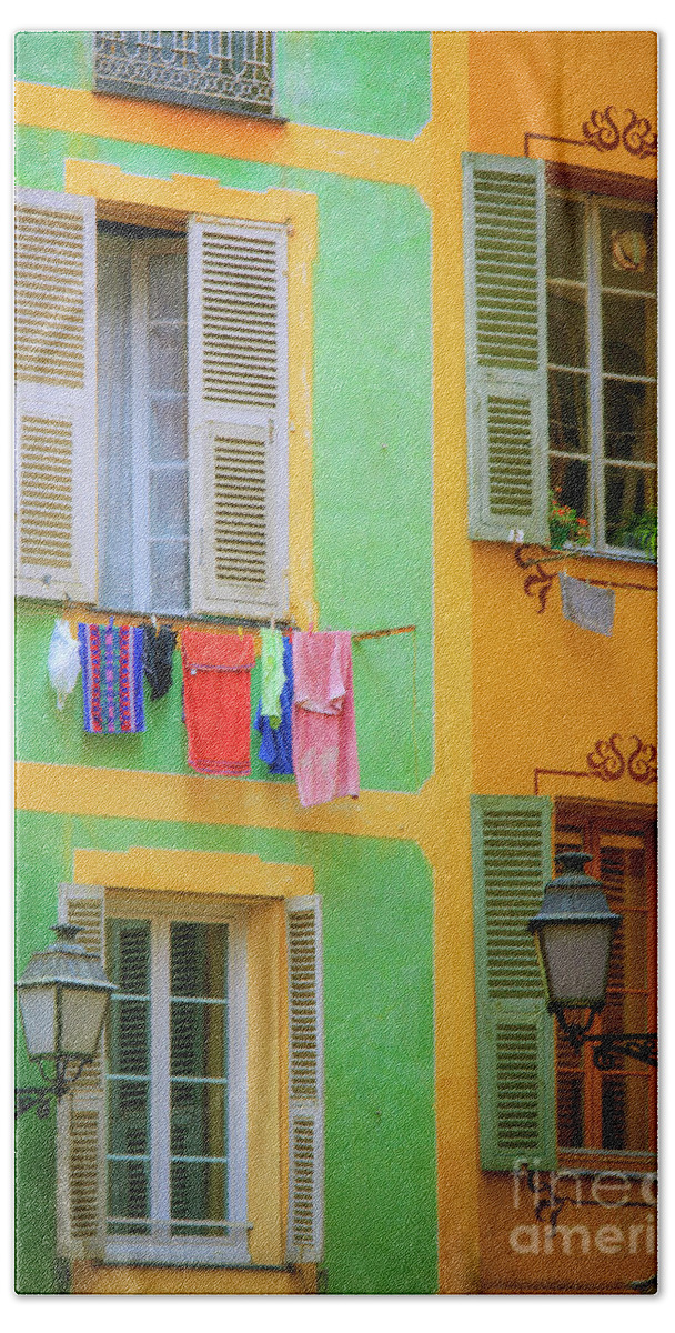 Cote D'azur Bath Towel featuring the photograph Vieille Ville Windows by Inge Johnsson