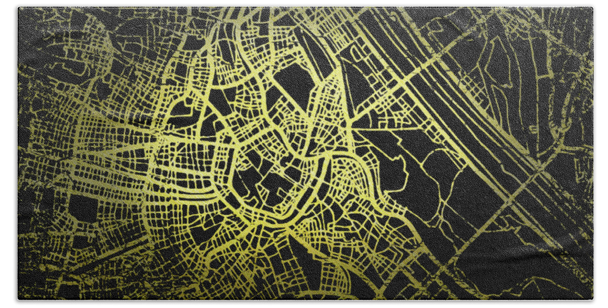 Map Hand Towel featuring the digital art Vienna Map in Gold and Black by Sambel Pedes