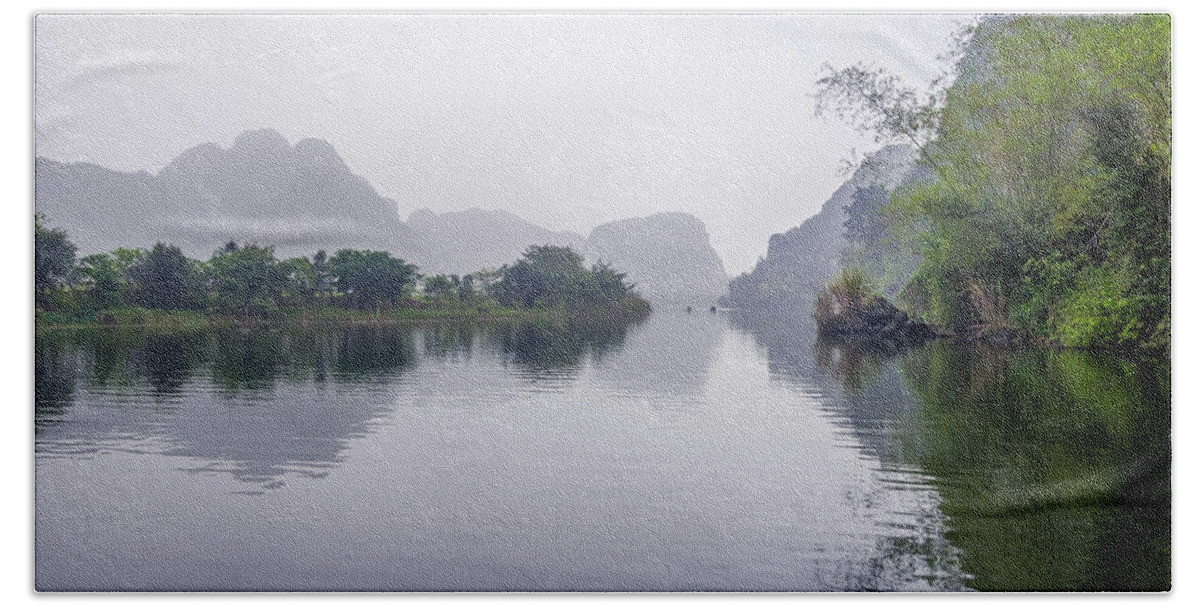 Ba Giot Bath Towel featuring the photograph View at Tam Coc by Arj Munoz