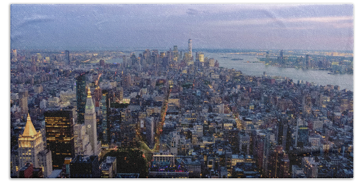 New York Bath Towel featuring the photograph View from empire state building #4 by Alberto Zanoni