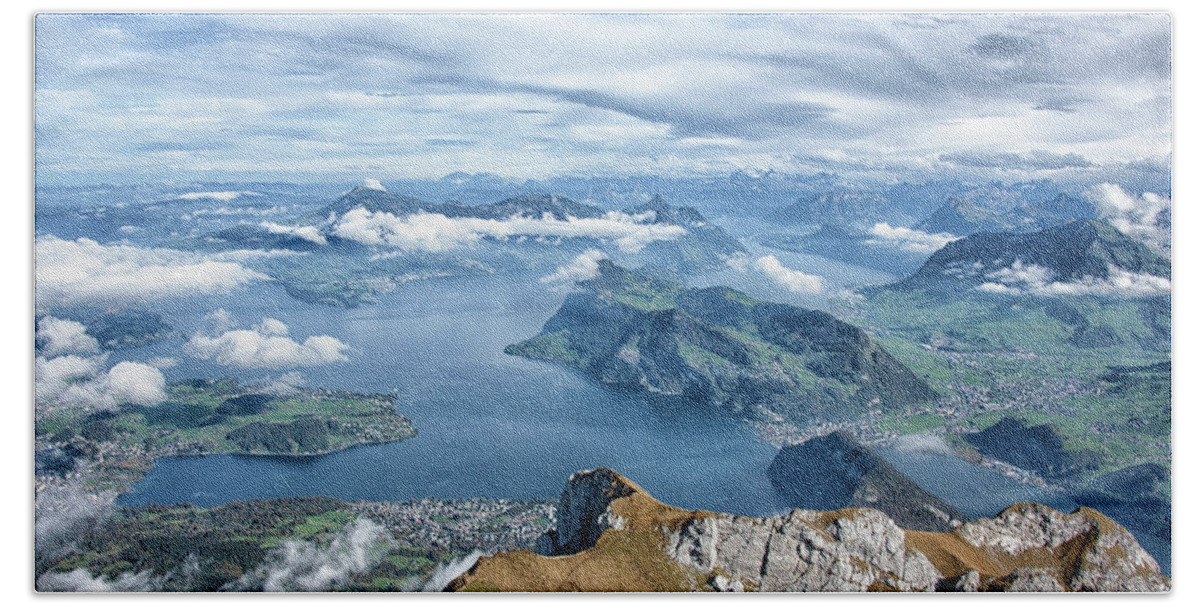 Lucerne Bath Towel featuring the photograph View from Mount Pilatus - Swiss Alps - Switzerland by Bruce Friedman