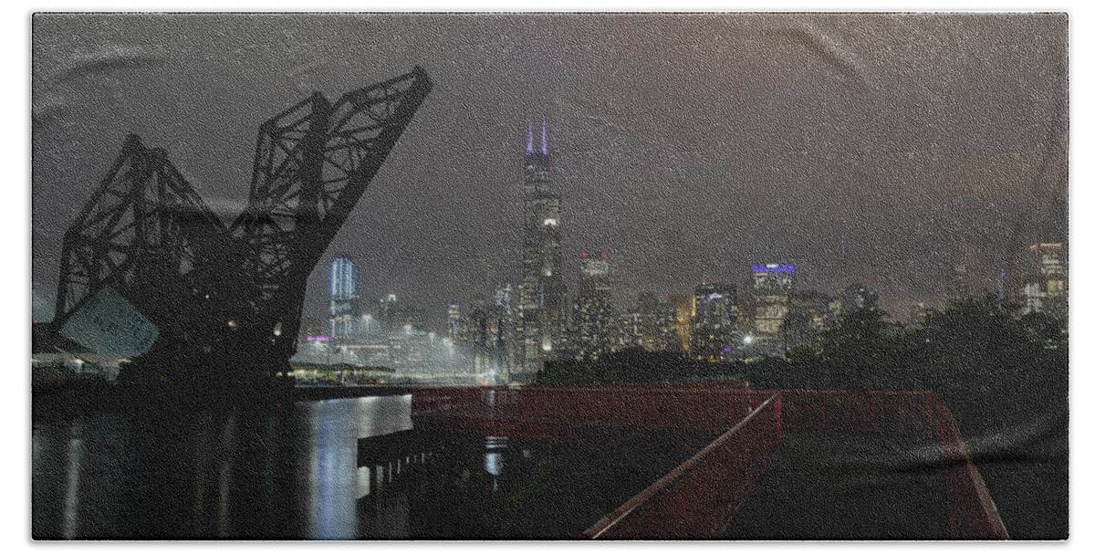 Ping Tom Hand Towel featuring the photograph View from Ping Tom Park, Chicago by Jim Signorelli