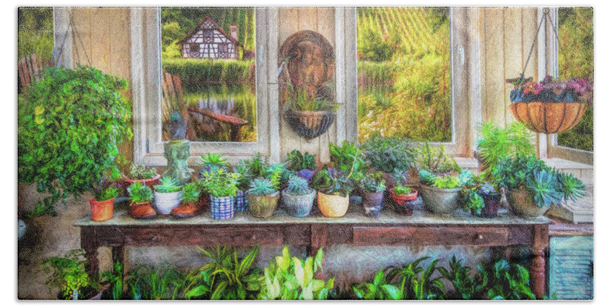Barns Bath Towel featuring the photograph View from the Vineyard Greenhouse Painting by Debra and Dave Vanderlaan