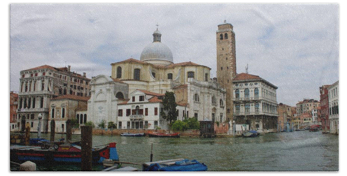 Venice Bath Towel featuring the photograph View of St. Lucia Chapel in Venice. by Yvonne M Smith