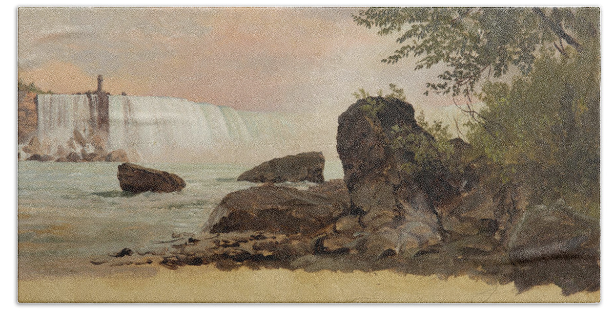View Of The Canadian Falls And Goat Island Bath Towel featuring the painting View of the Canadian Falls and Goat Island by Frederic Edwin Church